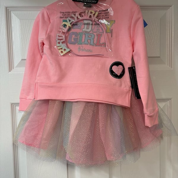 Girls First 2 Piece Set Size 4T Pink Birthday Girl Sweatshirt Tutu Skirt