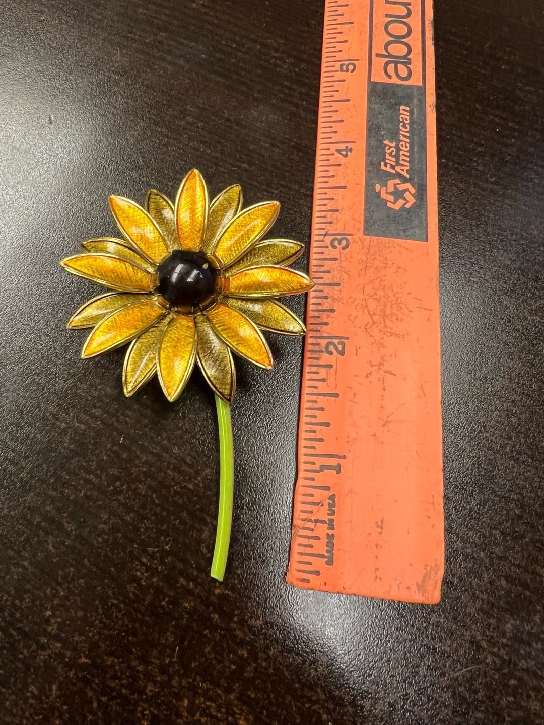Vintage Enamel Flower Pin or Brooch, Sunflower, Brown Eyed Susan Made in Germany 3