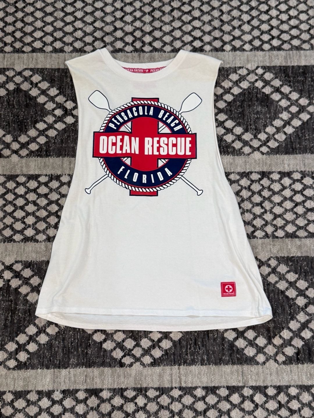 Ocean Patrol Pensacola Beach Ocean Rescue Muscle Tank Top White Medium 2