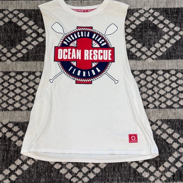 Ocean Patrol Pensacola Beach Ocean Rescue Muscle Tank Top White Medium
