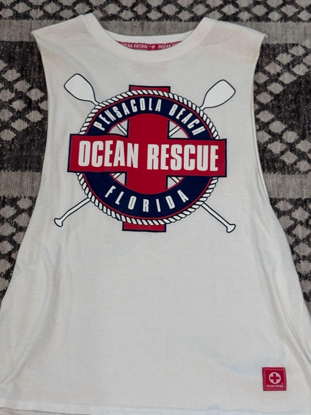 Ocean Patrol Pensacola Beach Ocean Rescue Muscle Tank Top White Medium 4