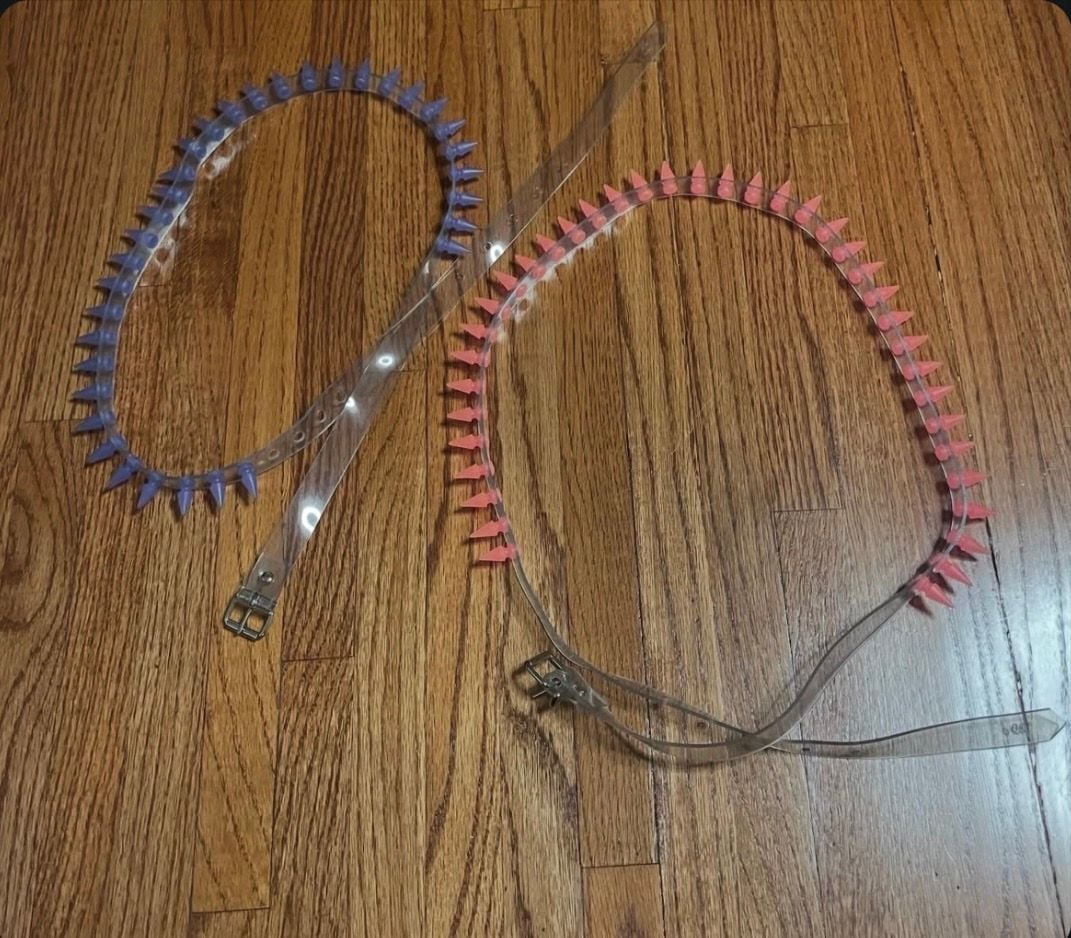 Couch uk pvc uv reactive purple and pink spiked belts (130 EACH!!)(DM WHAT ONE U WANT) 1