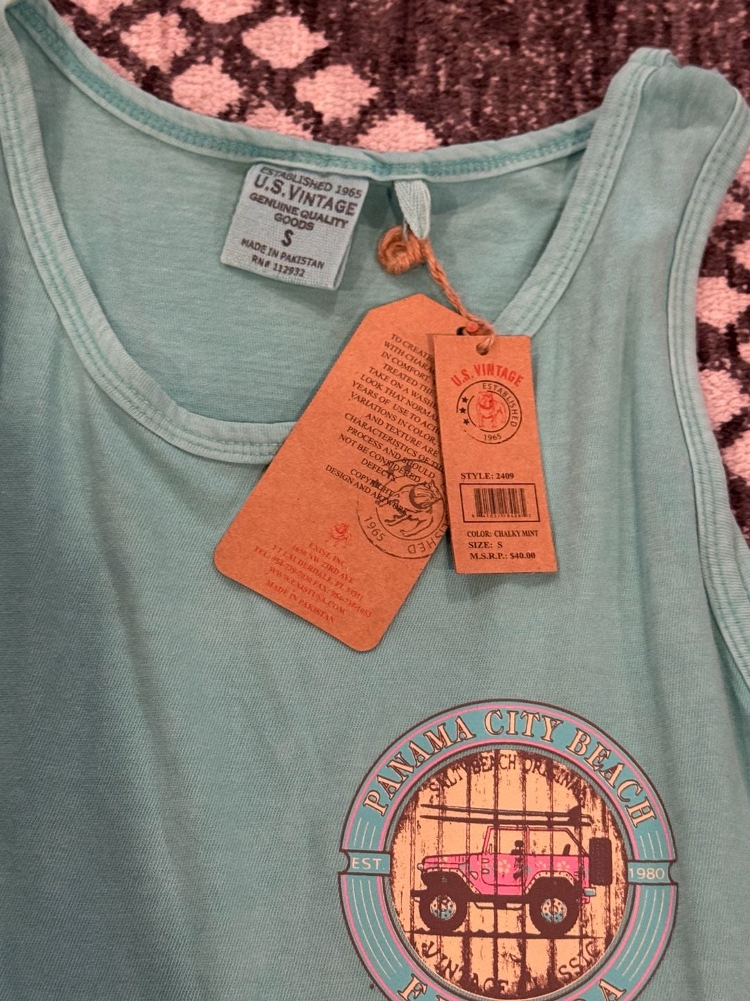 U.S. Vintage Panama City Beach Florida Tank Top Size S Chalky Mint 5