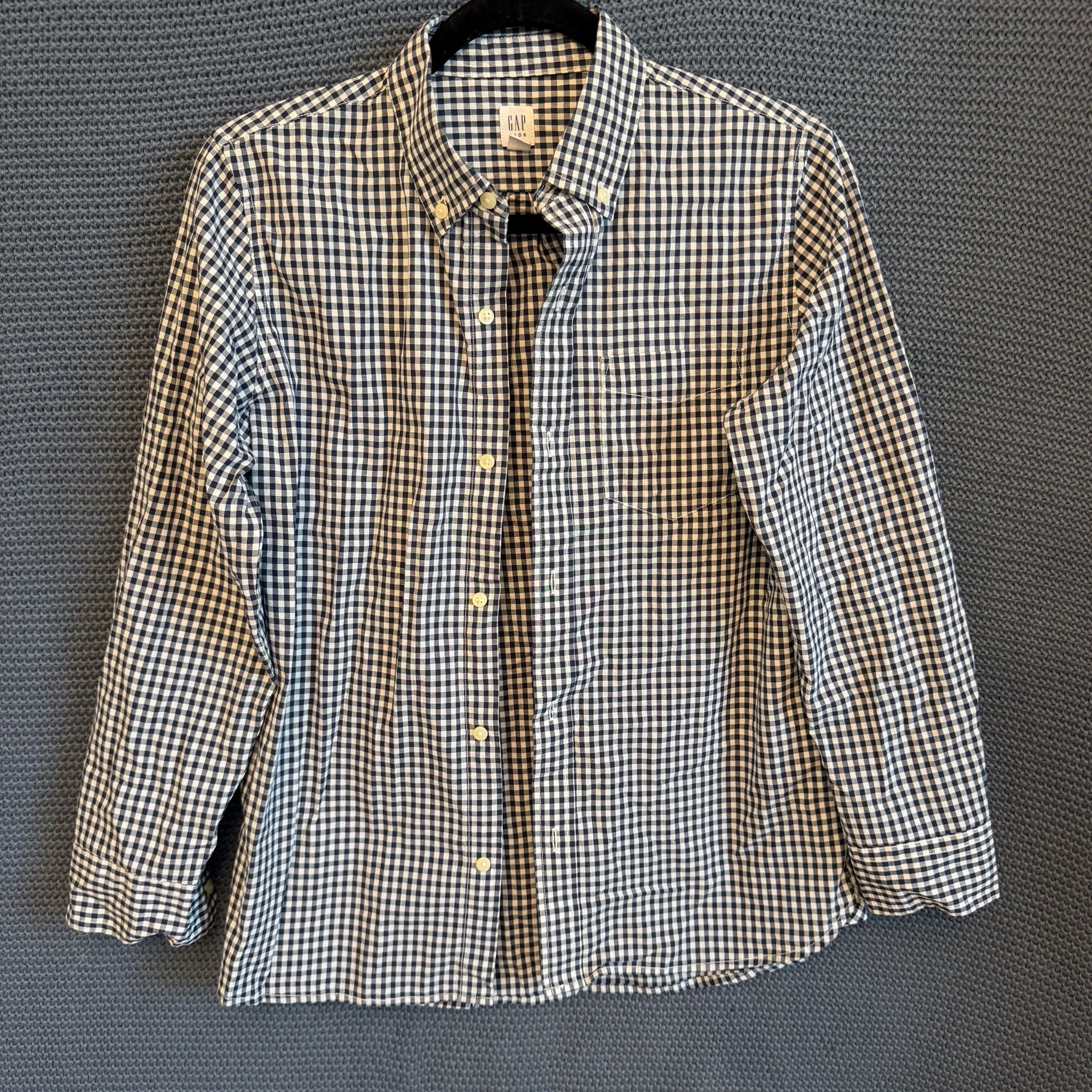 Gap Kids Button-Down Shirt Size XL (12) Blue Navy White Gingham Check 2