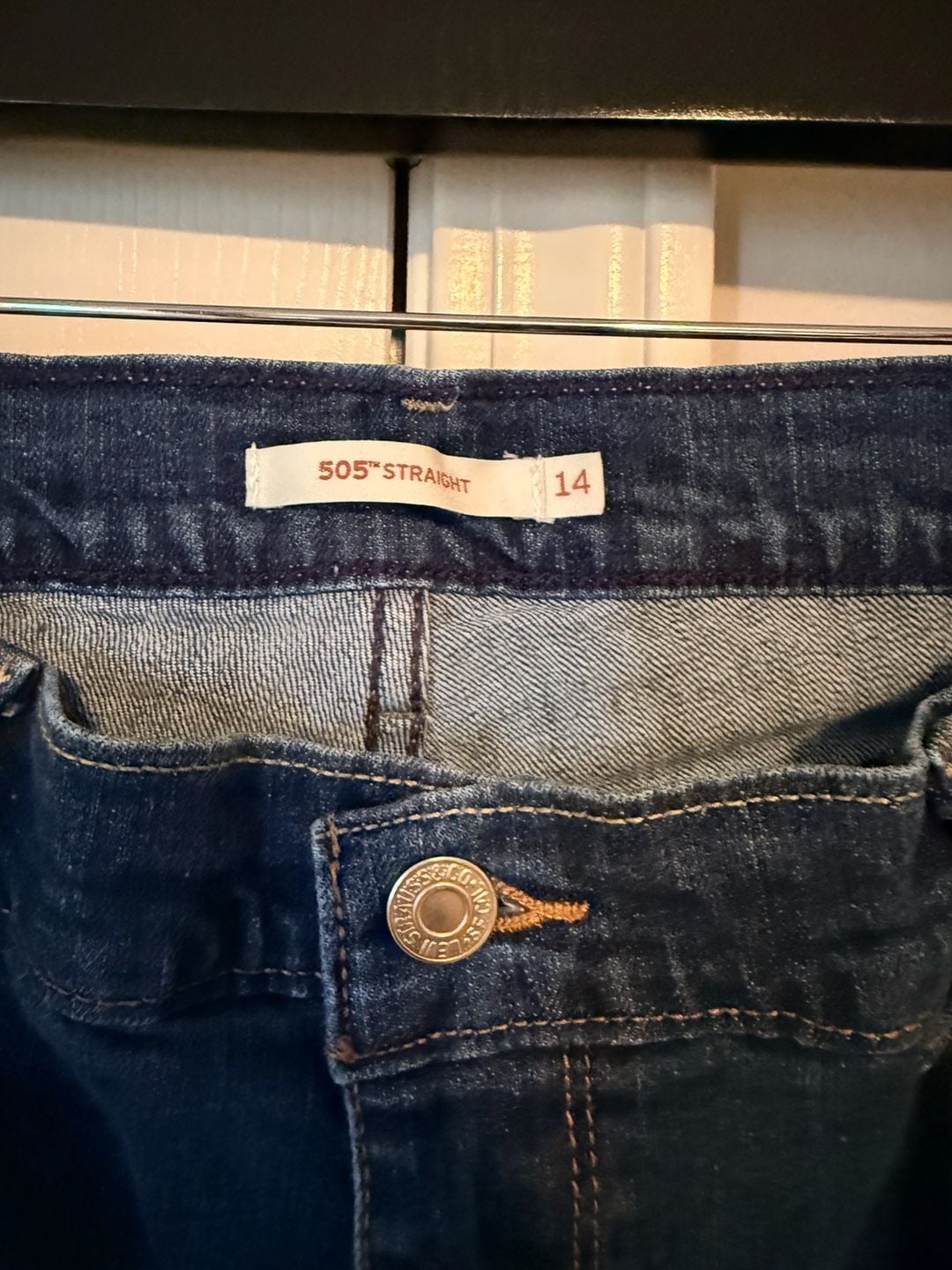 Levi's 505 Straight Leg Denim Jeans Size 14L W32 L34 Dark Wash 8