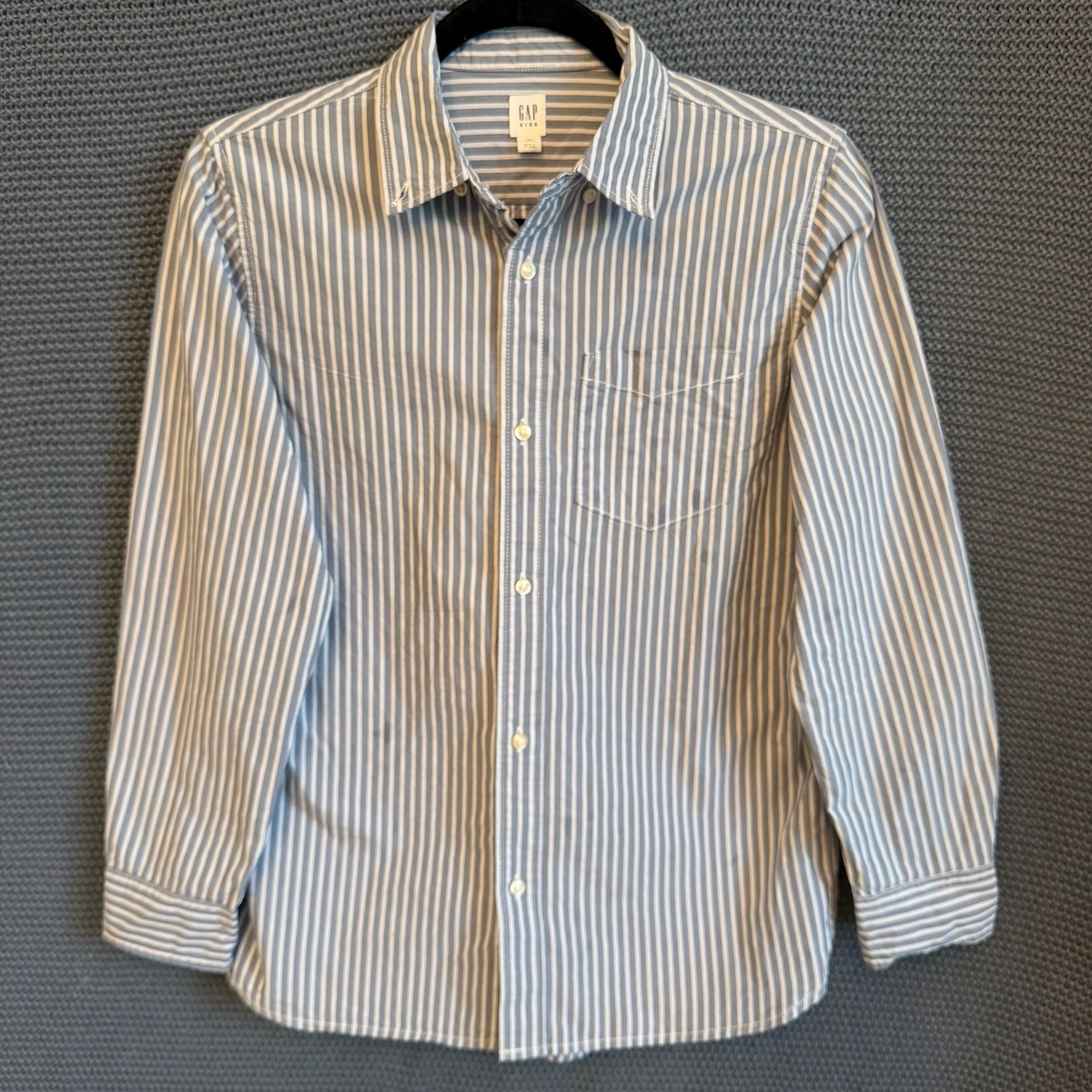 Gap Kids Long Sleeve Button Down Shirt Size XL 12 Blue White Striped 2