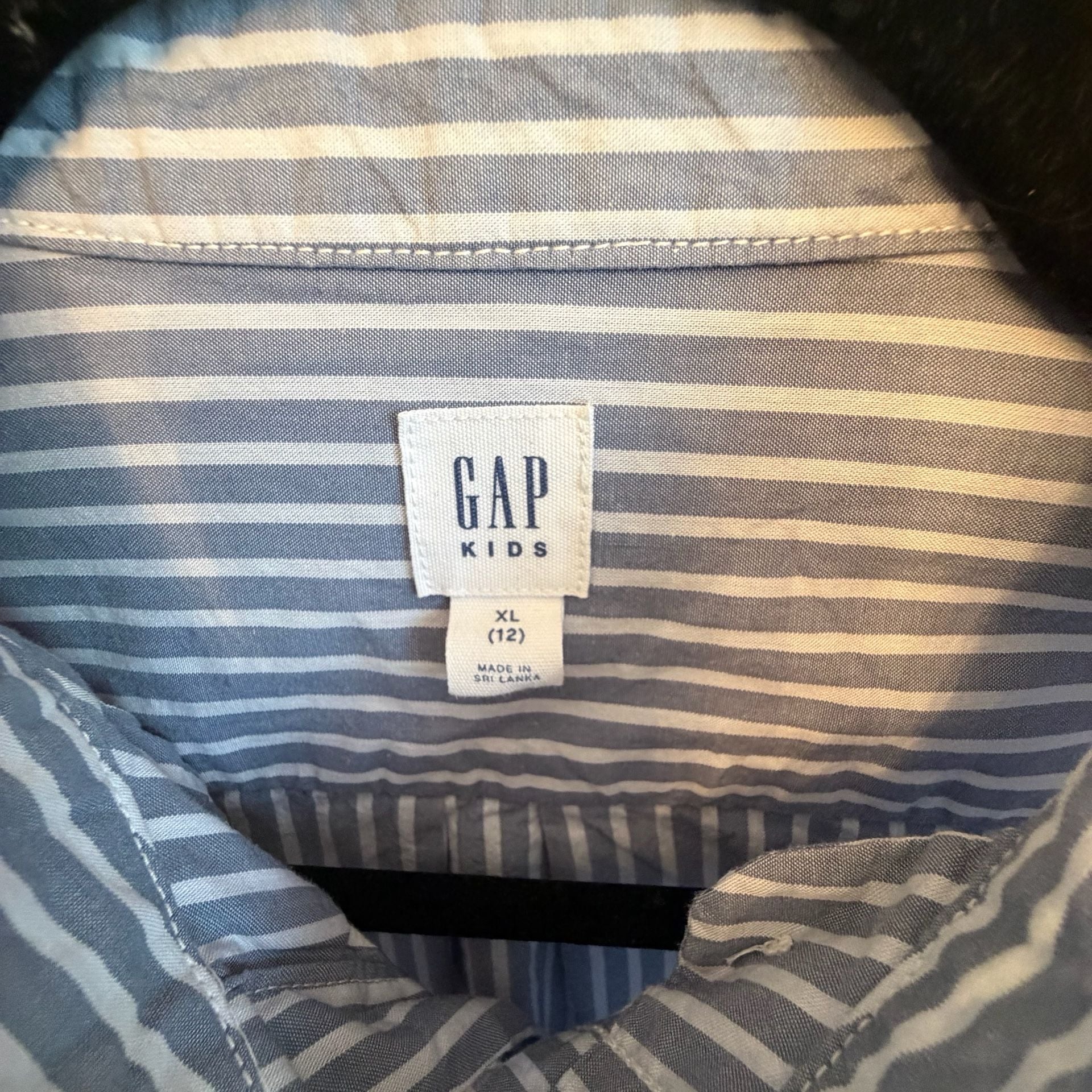 Gap Kids Long Sleeve Button Down Shirt Size XL 12 Blue White Striped 4
