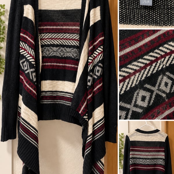 Charlotte Russe Aztec Open Cardigan Size L Black Red White