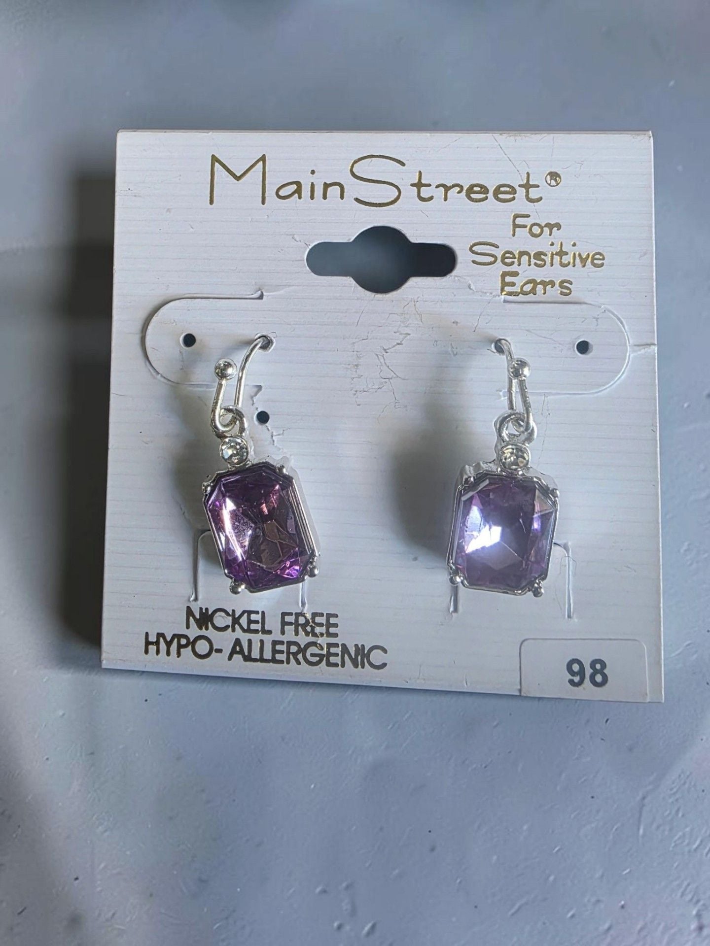 Main Street Earrings #98 Purple Square Stones 2