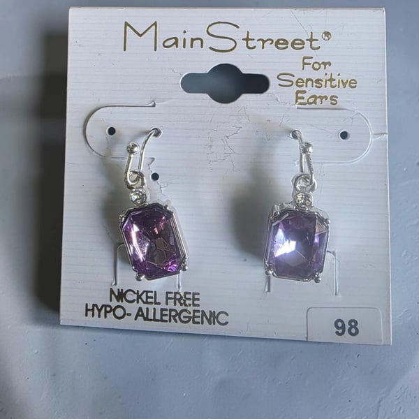 Main Street Earrings #98 Purple Square Stones