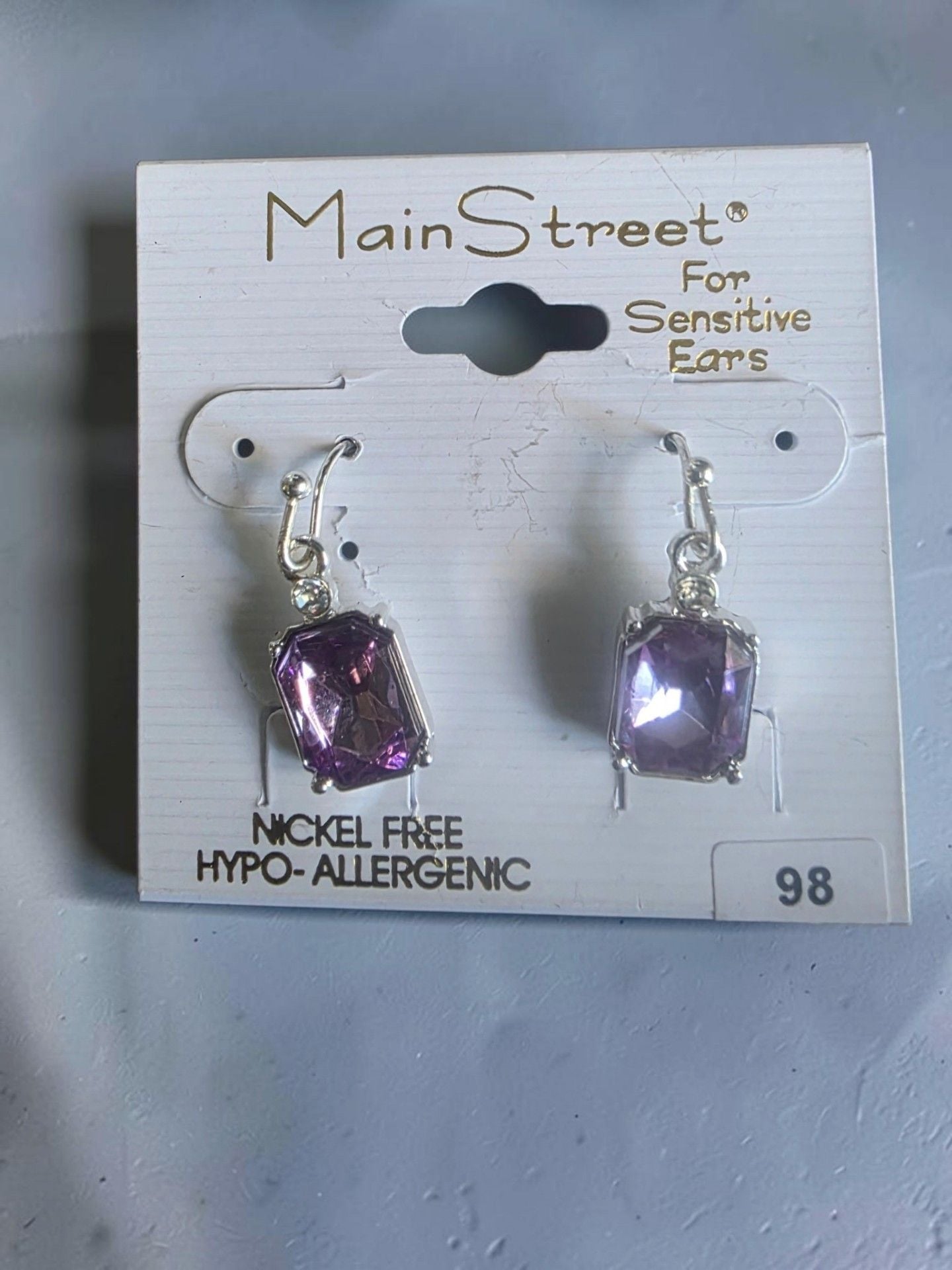 Main Street Earrings #98 Purple Square Stones 3