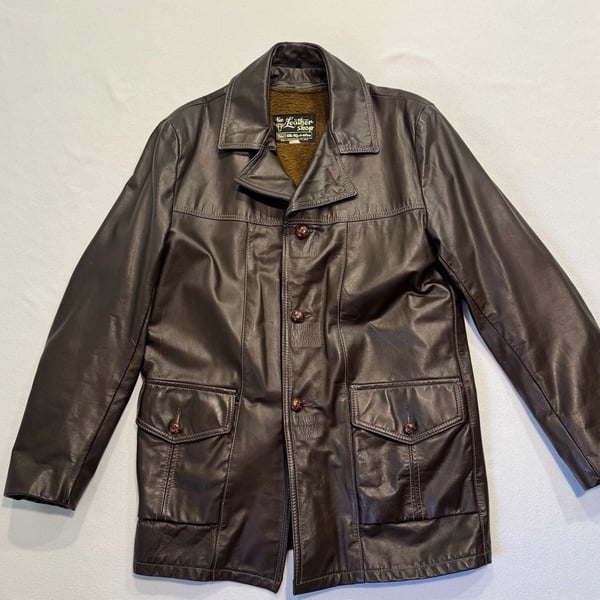 Vintage 70s Sears The Leather Shop Brown Leather Coat Men’s 40 Zip-Out Liner