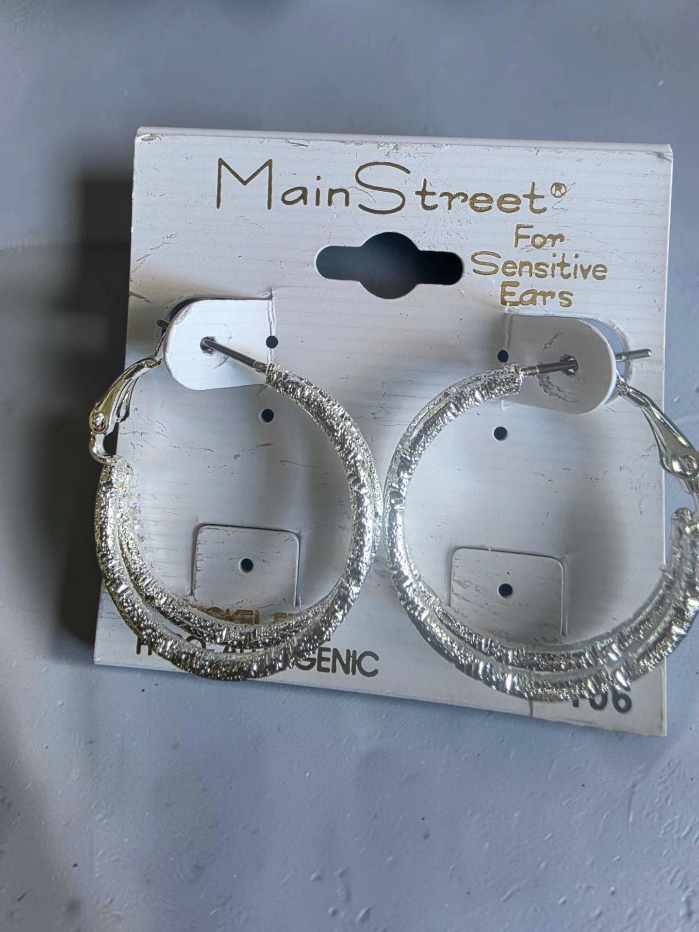 Main Street Hypo-Allergenic Silver Textured Hoop Earrings 2