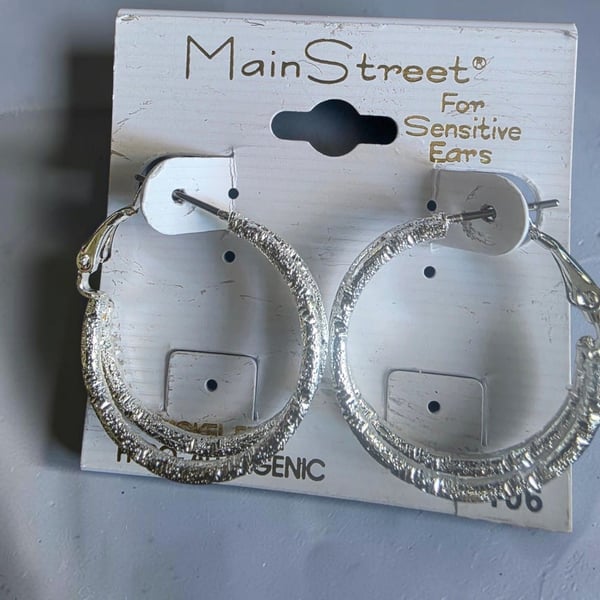 Main Street Hypo-Allergenic Silver Textured Hoop Earrings