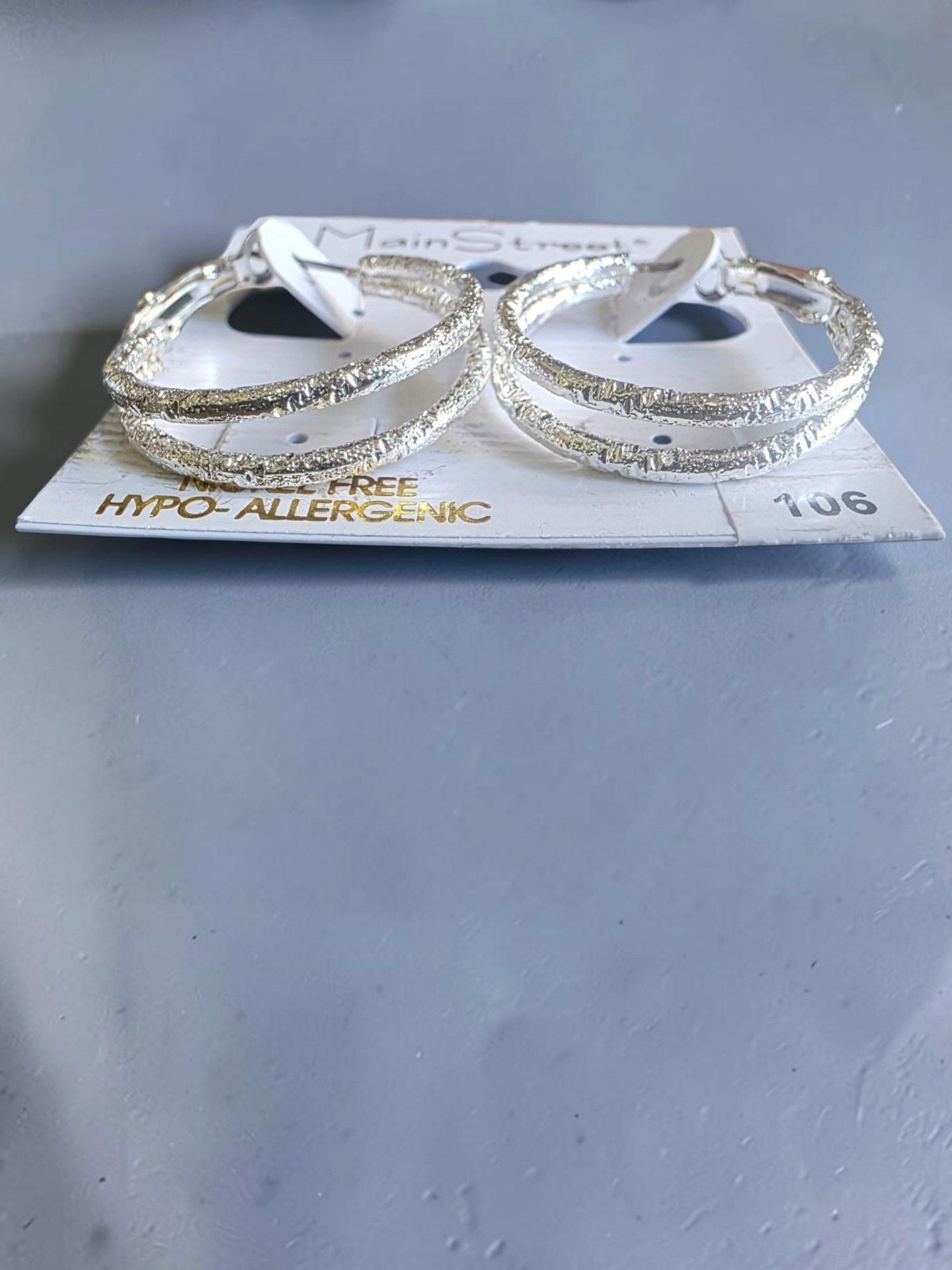 Main Street Hypo-Allergenic Silver Textured Hoop Earrings 3
