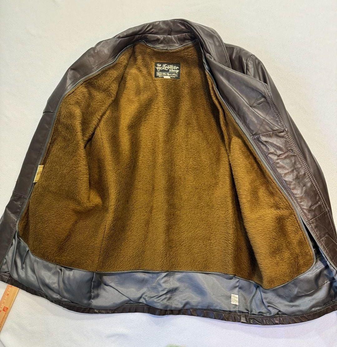 Vintage 70s Sears The Leather Shop Brown Leather Coat Men’s 40 Zip-Out Liner 4