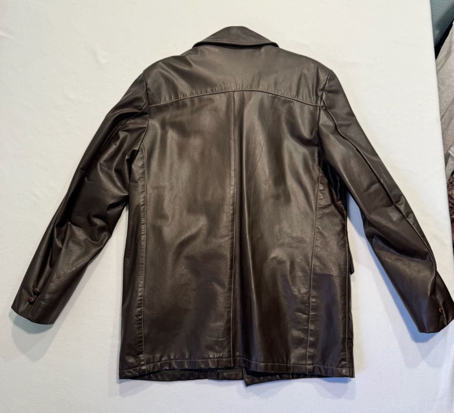 Vintage 70s Sears The Leather Shop Brown Leather Coat Men’s 40 Zip-Out Liner 12