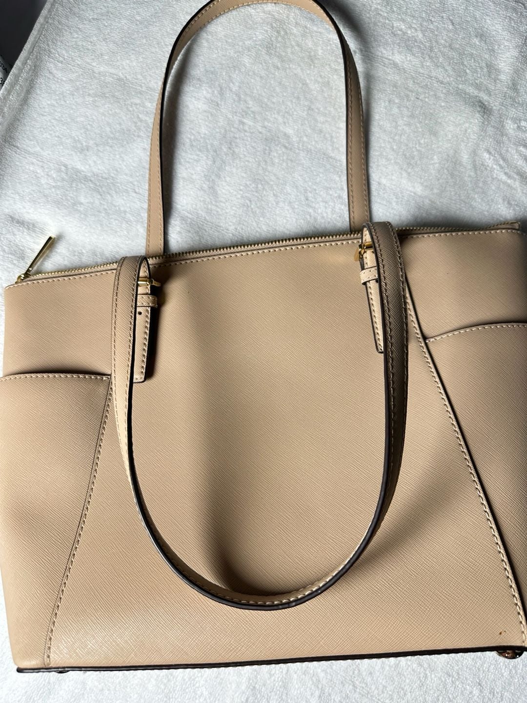 Michael Kors Jet Set East West Top Zip Tote Bag Beige Leather 3