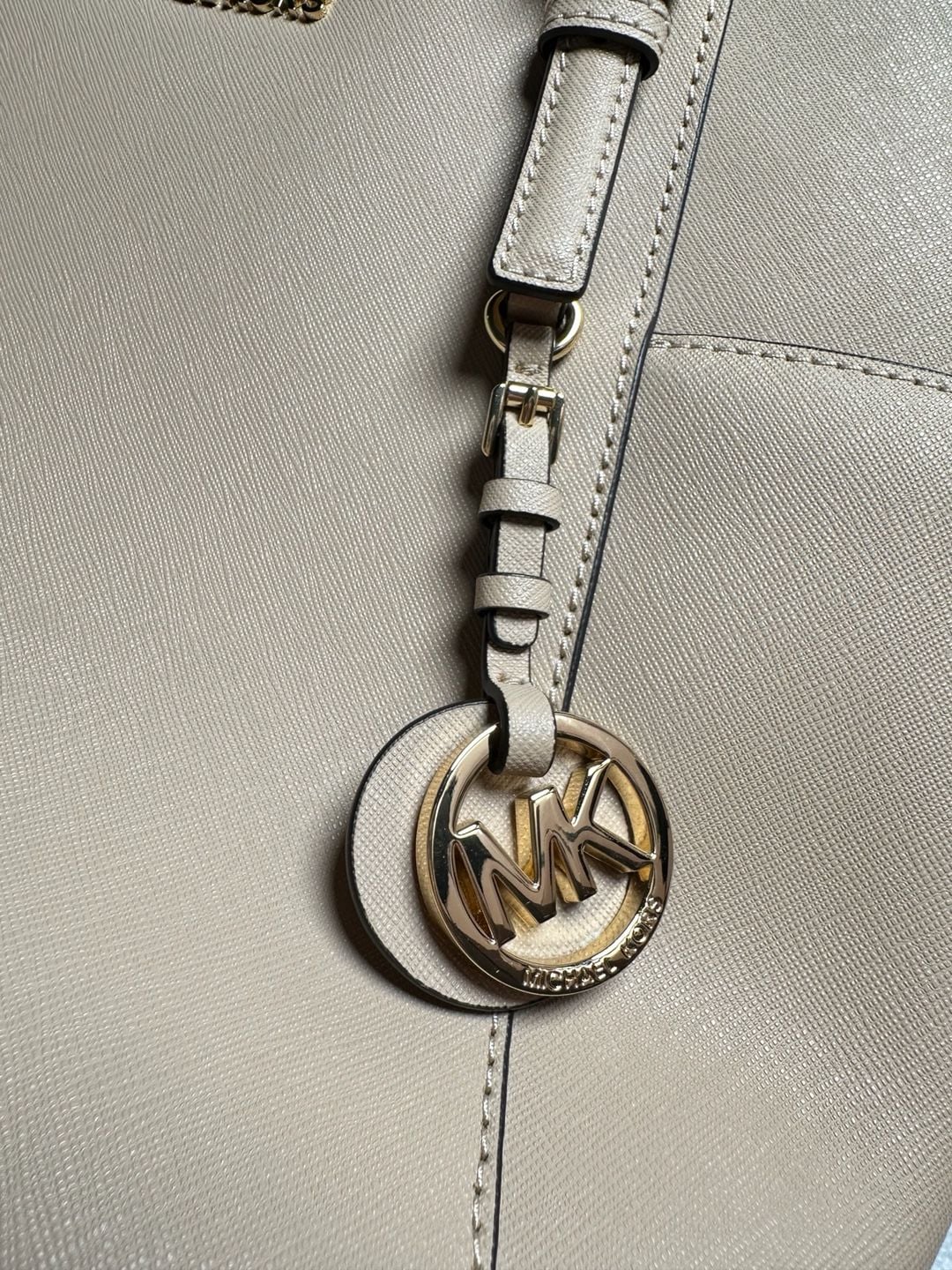 Michael Kors Jet Set East West Top Zip Tote Bag Beige Leather 5