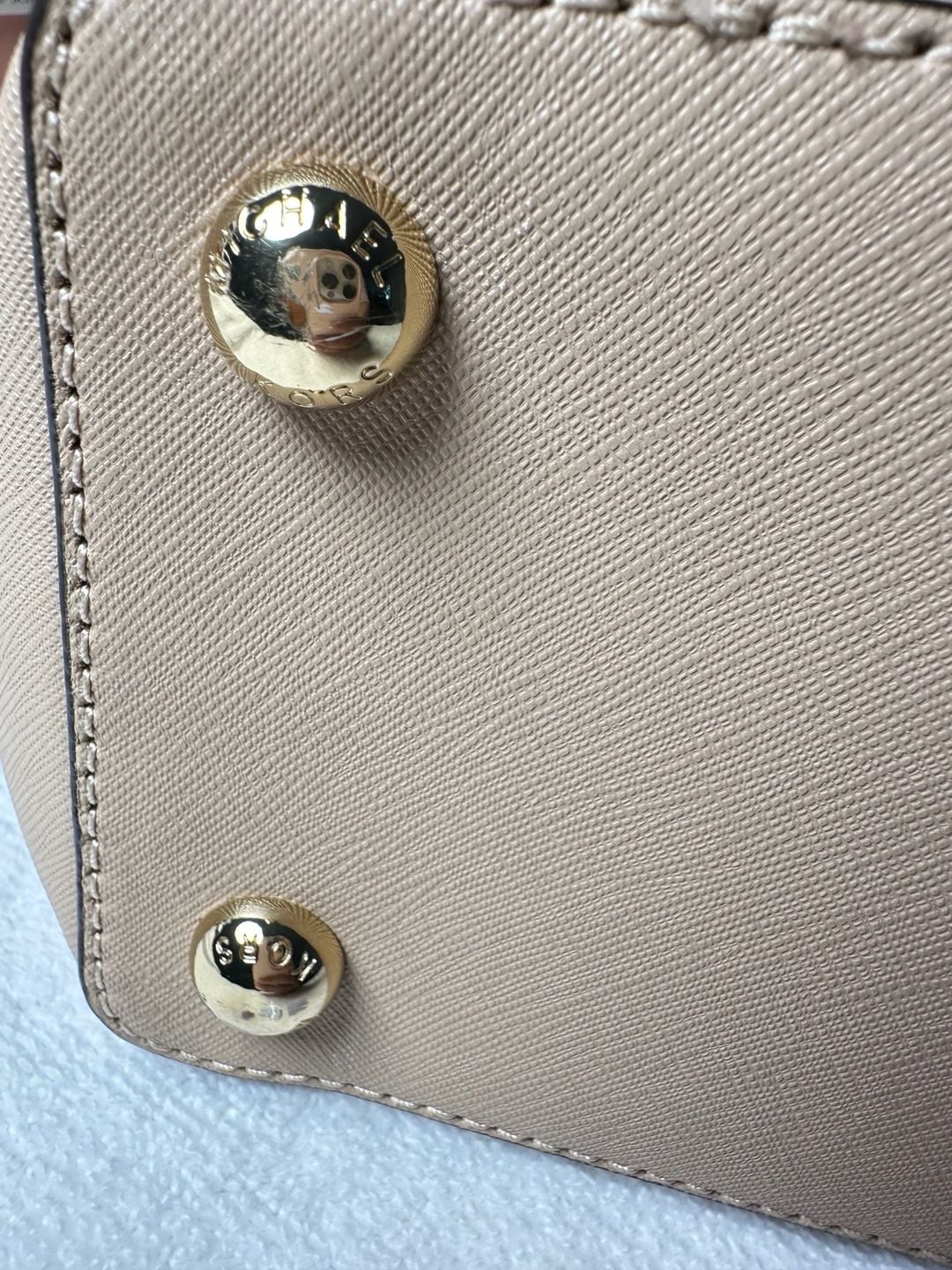 Michael Kors Jet Set East West Top Zip Tote Bag Beige Leather 8