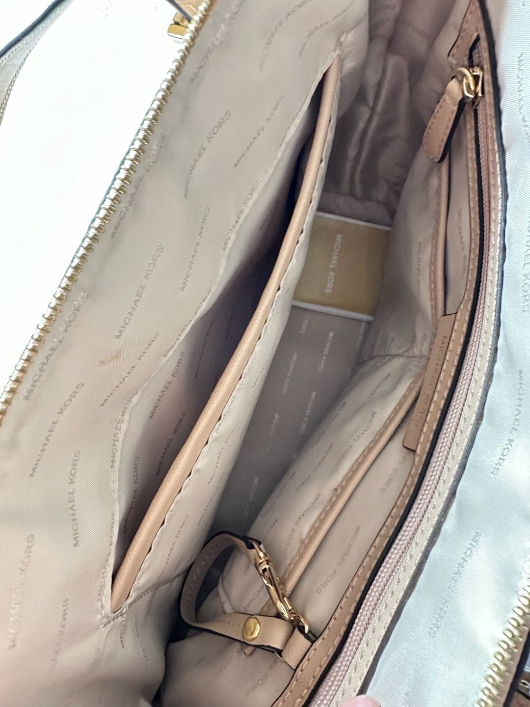 Michael Kors Jet Set East West Top Zip Tote Bag Beige Leather 9