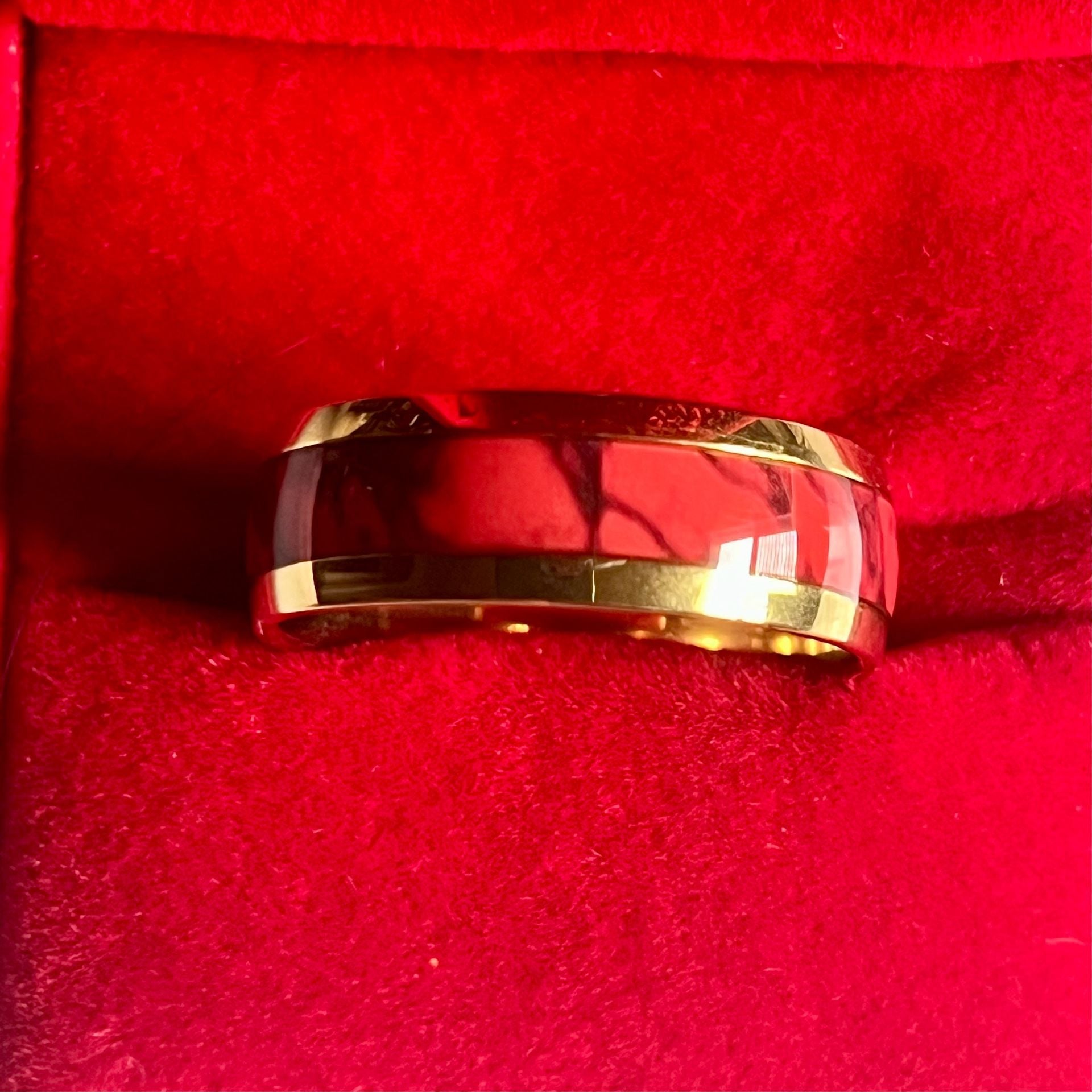 Tungsten Red Inlay Titanium Steel Gold Band Ring Size 13 3