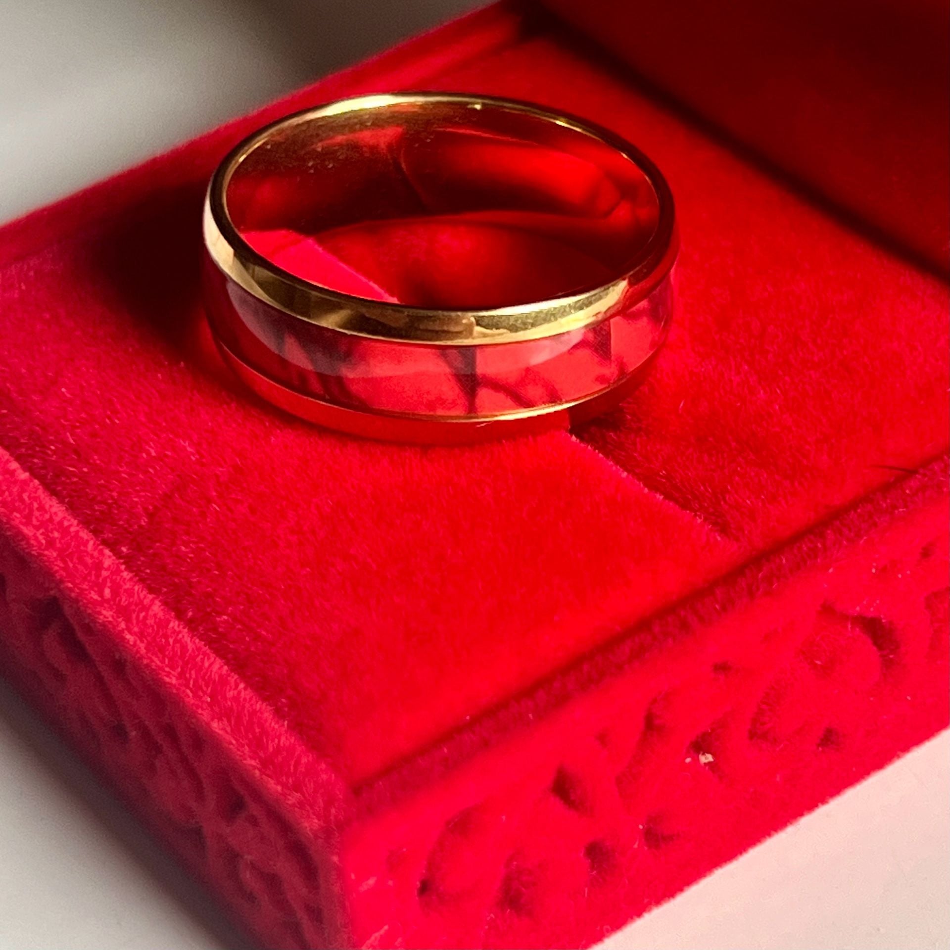 Tungsten Red Inlay Titanium Steel Gold Band Ring Size 13 4