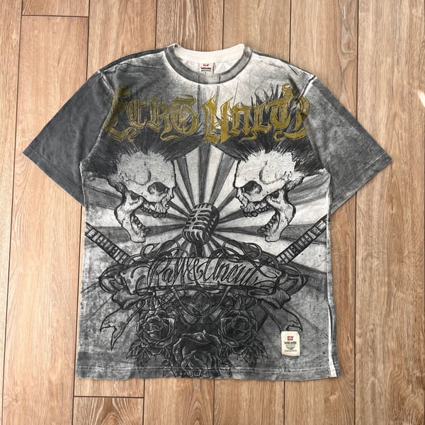 Ecko Unltd. Skull Graphic T-Shirt Size L Black White Tie Dye Vintage Y2K Punk