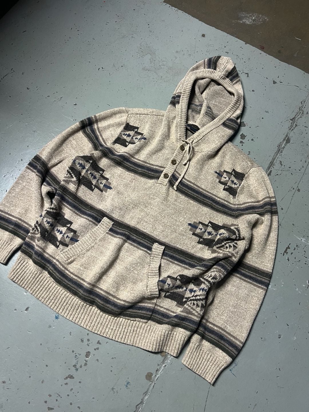 Pendleton Hooded Cardigan Size Medium Beige Aztec Pattern Knit Sweater 2