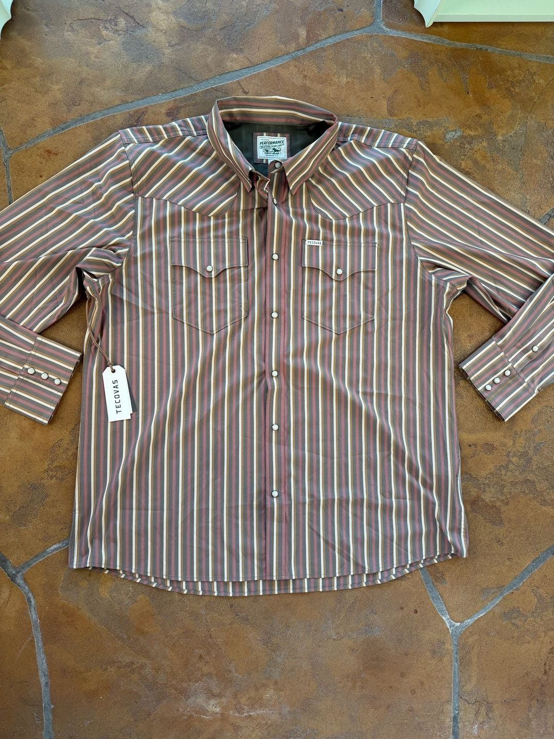 NWT Tecovas Performance Western Pearl Snap Shirt Multi Striped Long Sleeve 2
