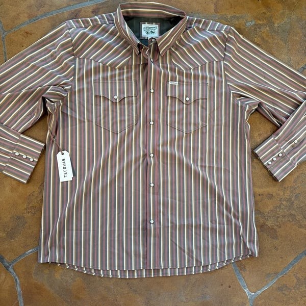 NWT Tecovas Performance Western Pearl Snap Shirt Multi Striped Long Sleeve