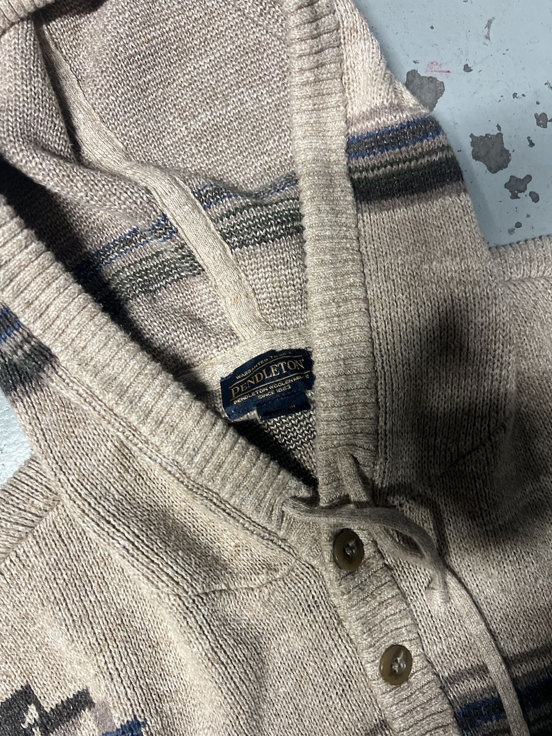 Pendleton Hooded Cardigan Size Medium Beige Aztec Pattern Knit Sweater 3
