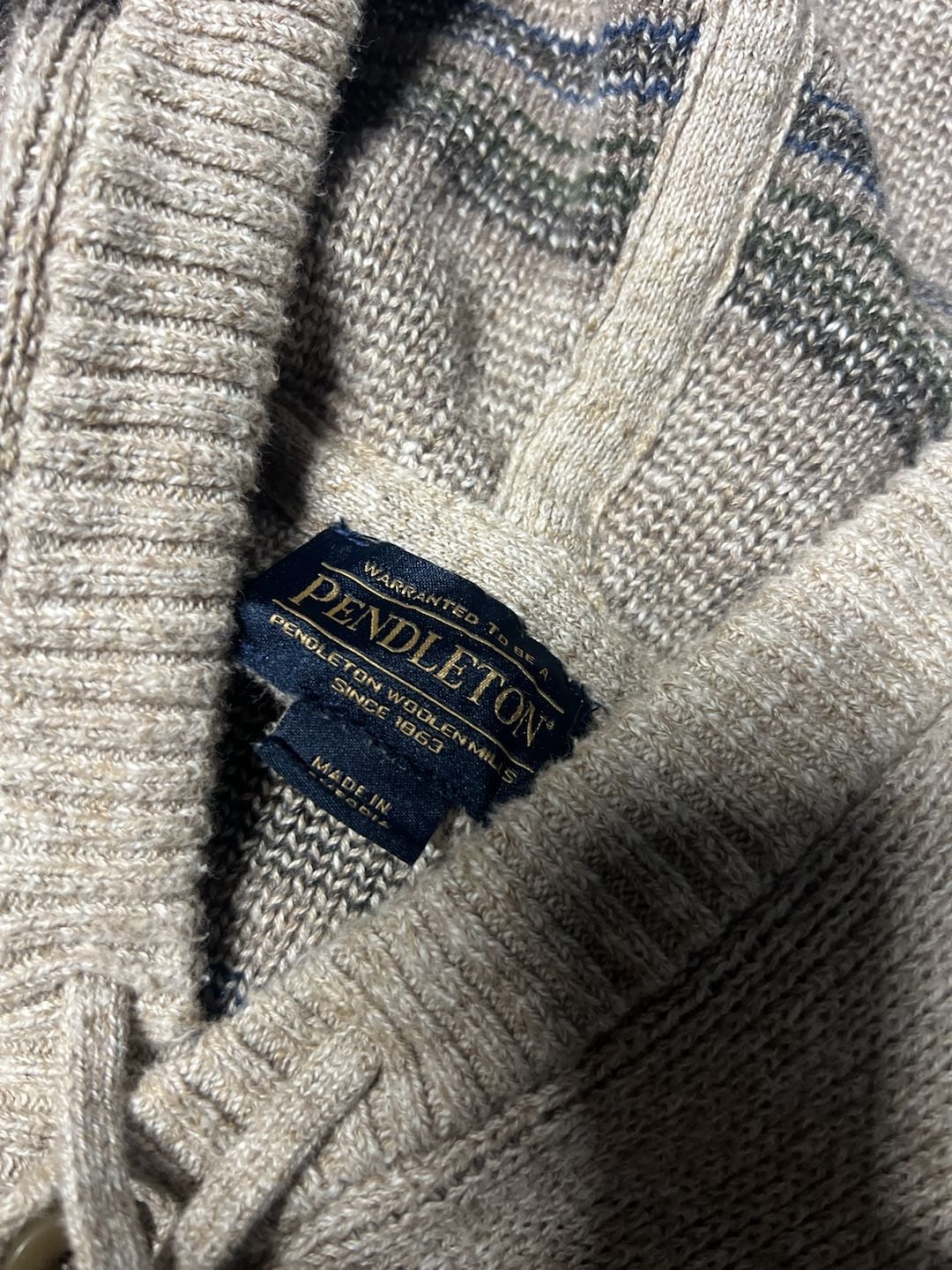 Pendleton Hooded Cardigan Size Medium Beige Aztec Pattern Knit Sweater 4