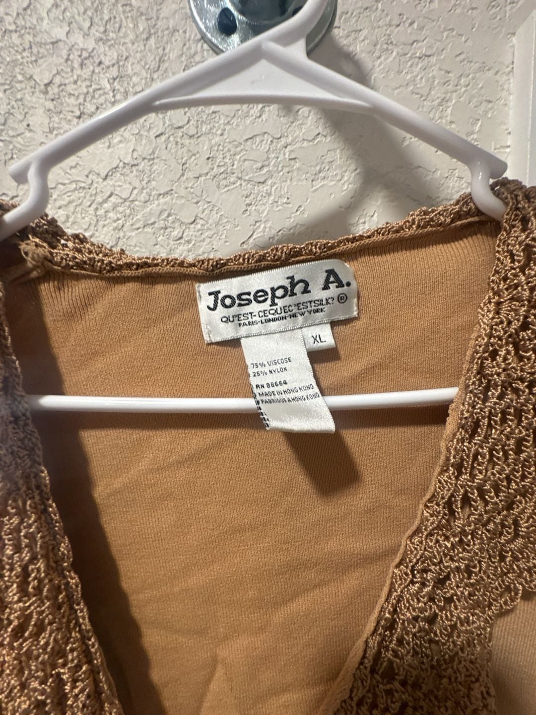 Joseph A. Cardigan Size XL Camel Brown Crochet Trim Open Front Sweater 5