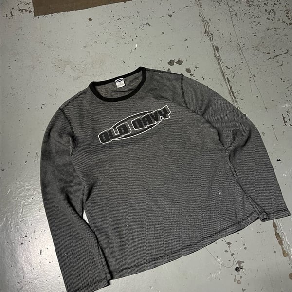 Old Navy Long Sleeve Thermal T-Shirt Size XL Gray Black Logo