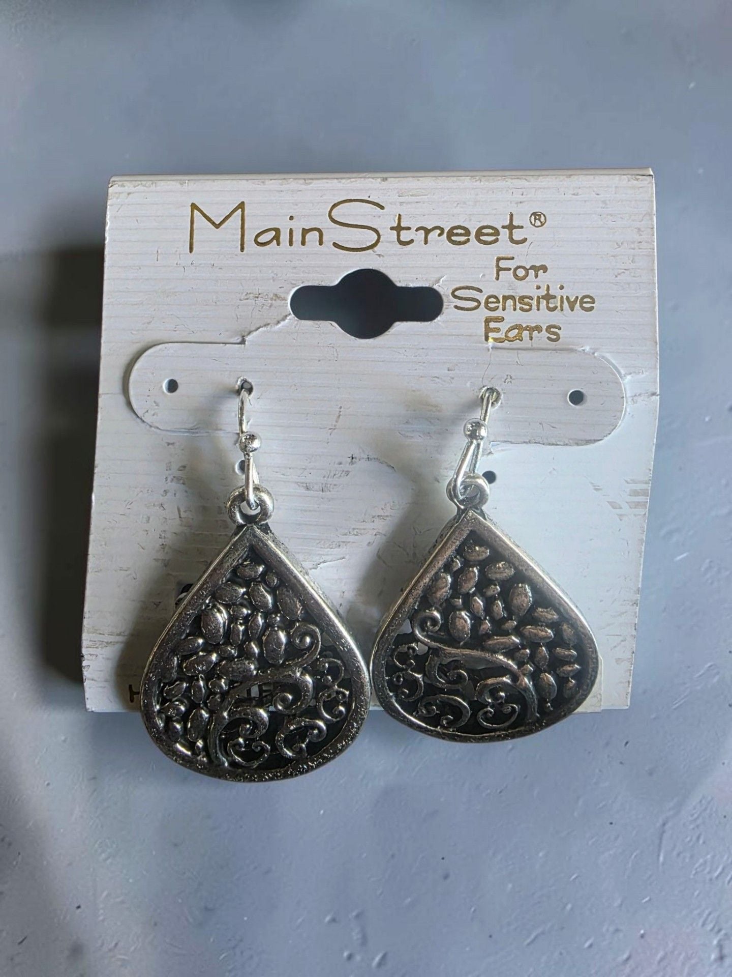 Main Street For Sensitive Ears Teardrop Dangle Earrings Silver 2