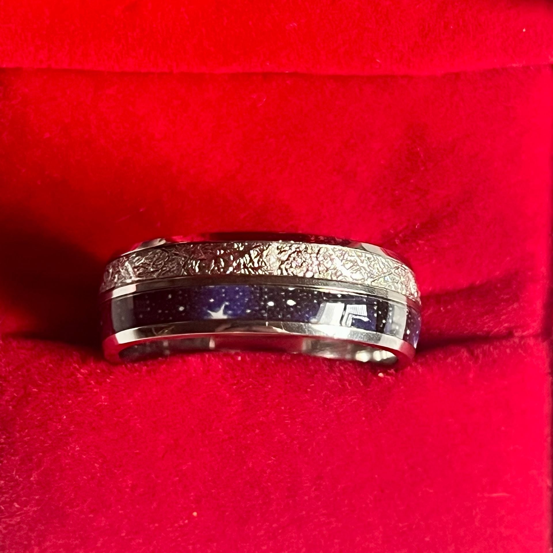 Tungsten Carbide Meteorite Blue Sandstone Ring Size 13 2