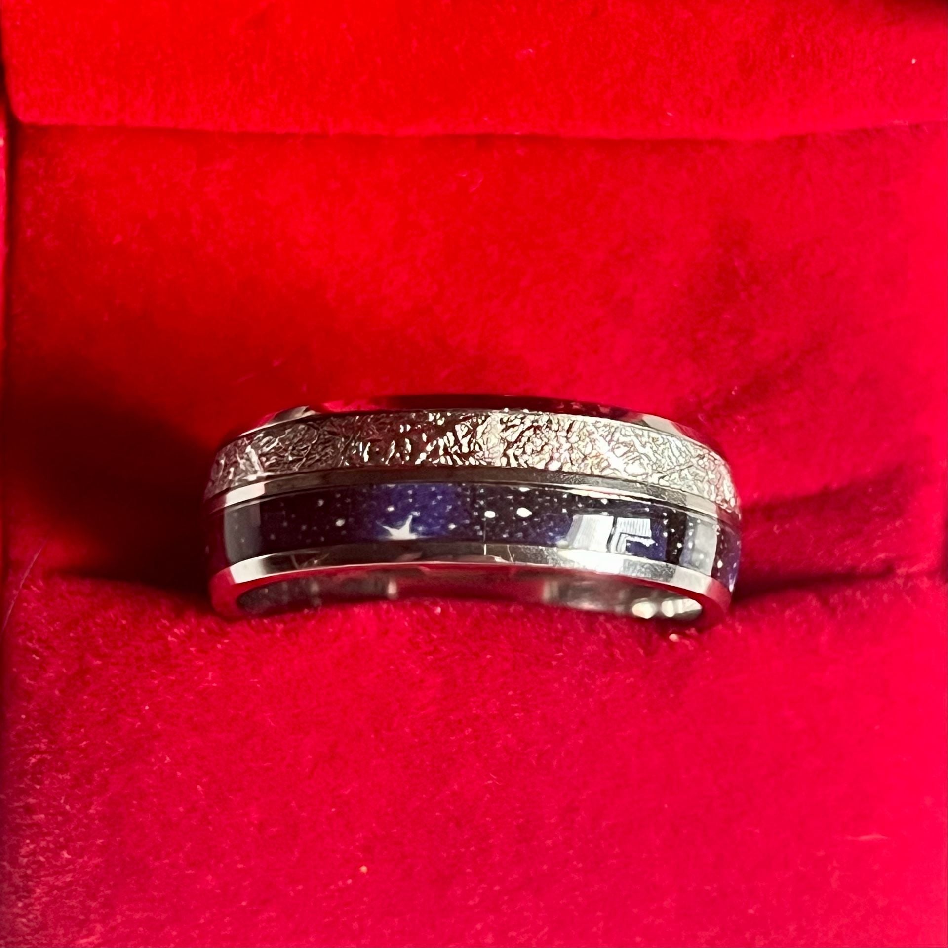 Tungsten Carbide Meteorite Blue Sandstone Ring Size 13 3