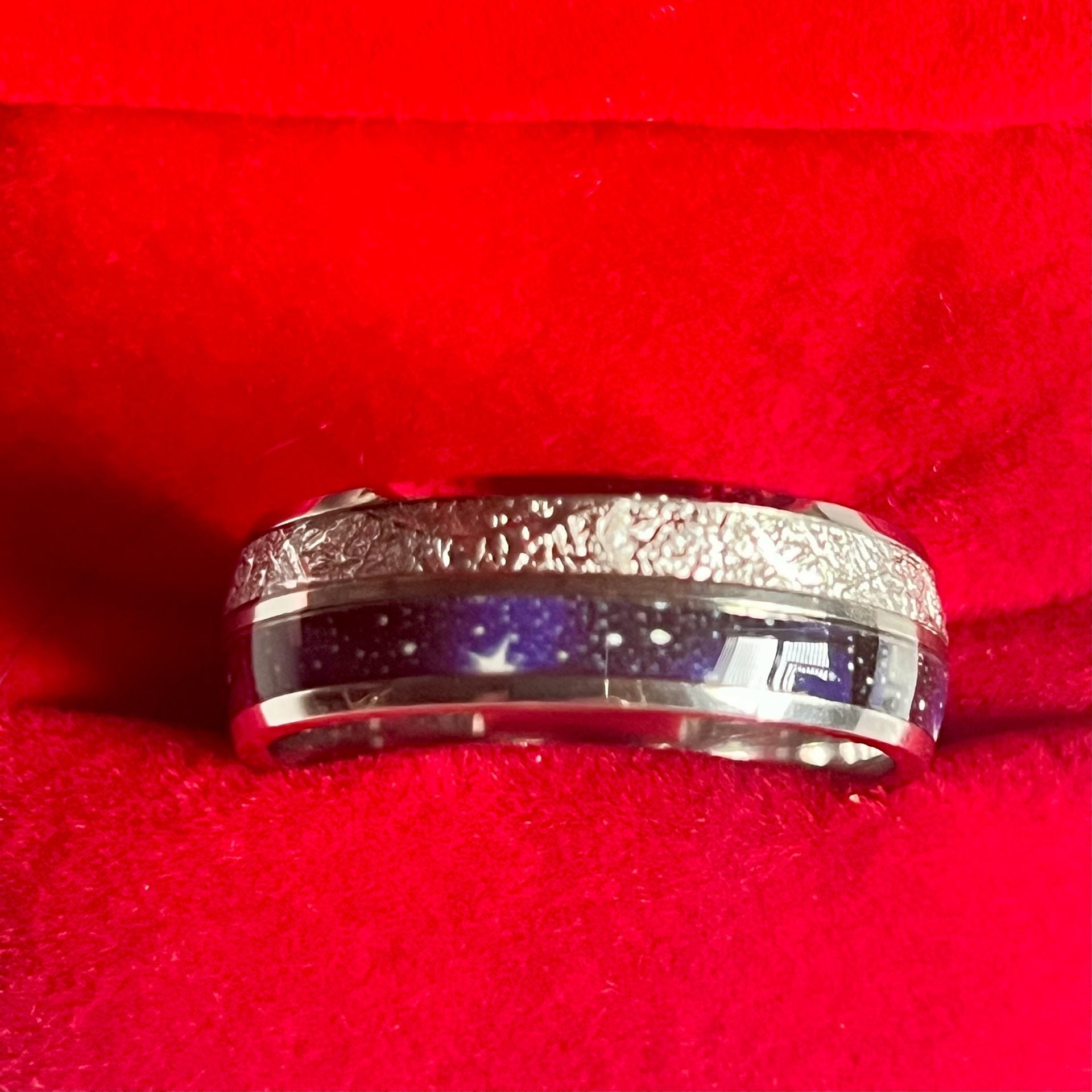 Tungsten Carbide Meteorite Blue Sandstone Ring Size 13 4