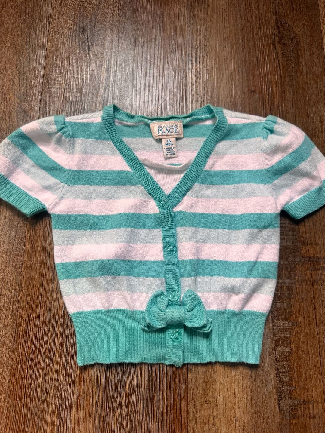 Y2K The Children's Place Cardigan Sweater Size 18 Mos Striped Bow 2