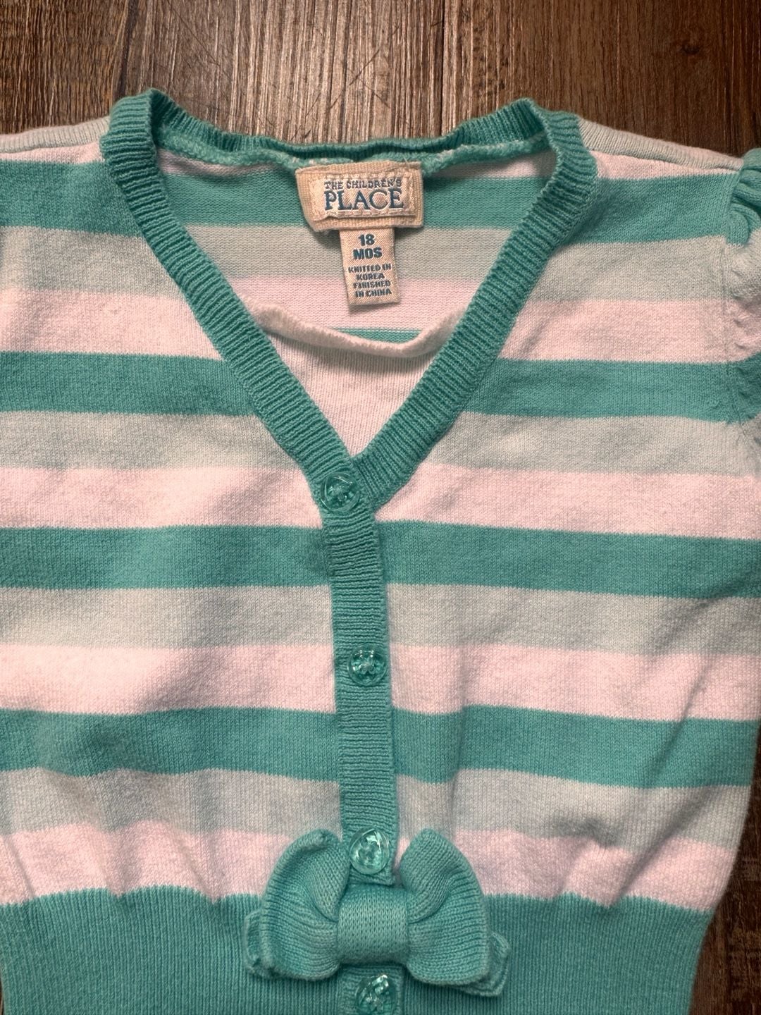 Y2K The Children's Place Cardigan Sweater Size 18 Mos Striped Bow 3