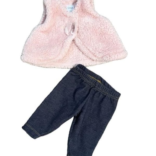 Carter's Pink Fuzzy Vest and Denim Pants Set
