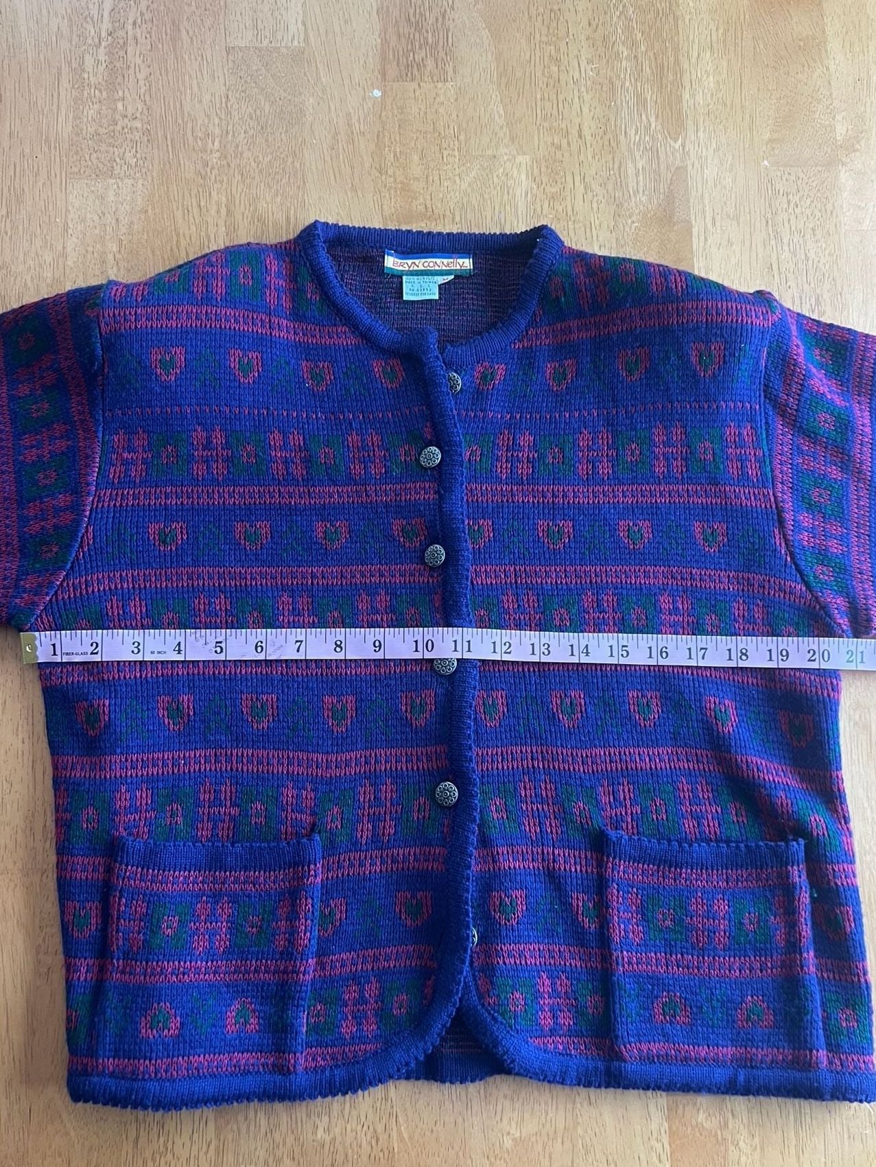 Bryn Connelly Cardigan Sweater M Purple Fair Isle Heart Floral Button Front 7