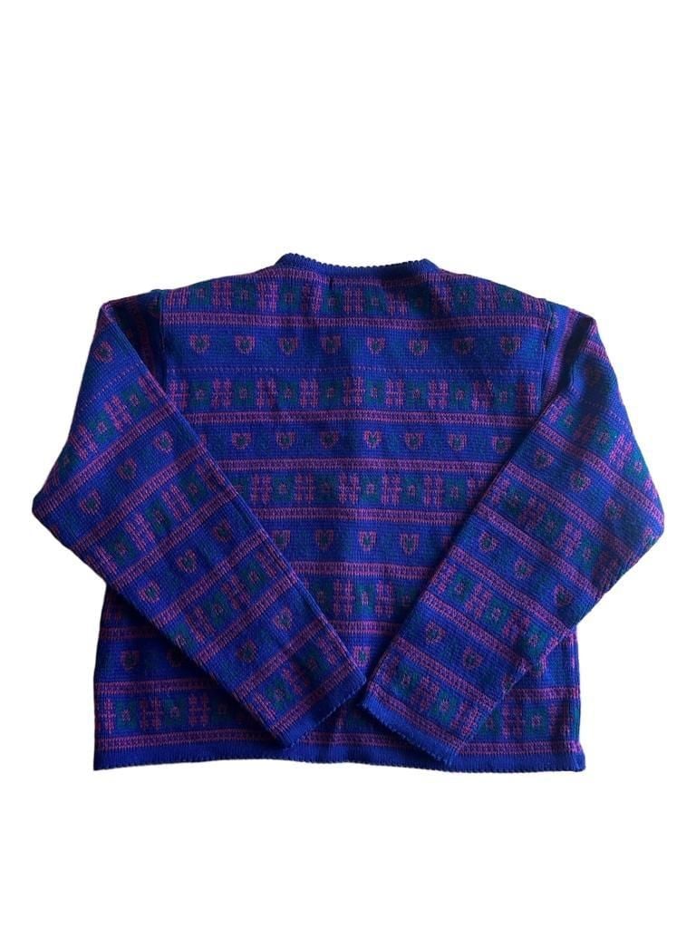 Bryn Connelly Cardigan Sweater M Purple Fair Isle Heart Floral Button Front 9