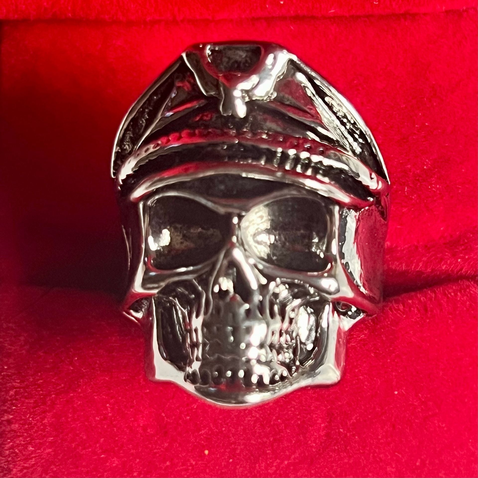 Vintage Skull Wearing Officer Cap Ring Gothic Punk Adjustable Ring Size 9-14 1