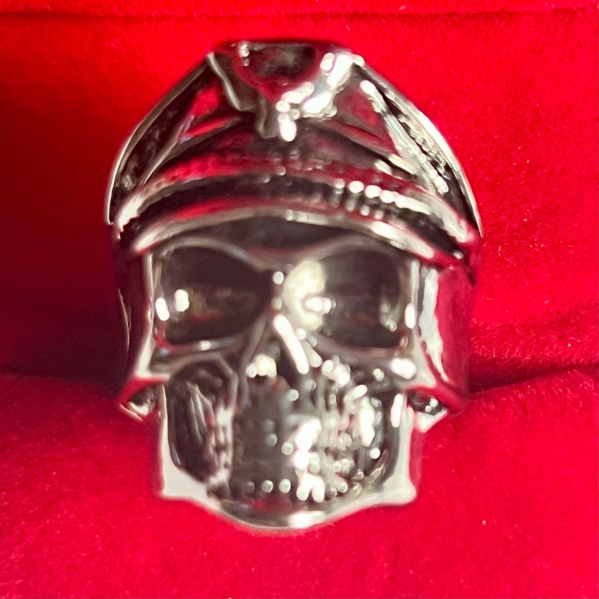 Vintage Skull Wearing Officer Cap Ring Gothic Punk Adjustable Ring Size 9-14 3