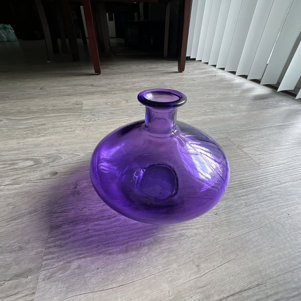 Vidrios San Miguel Purple Glass Vase Hand Blown diameter 8.7” high 7”
