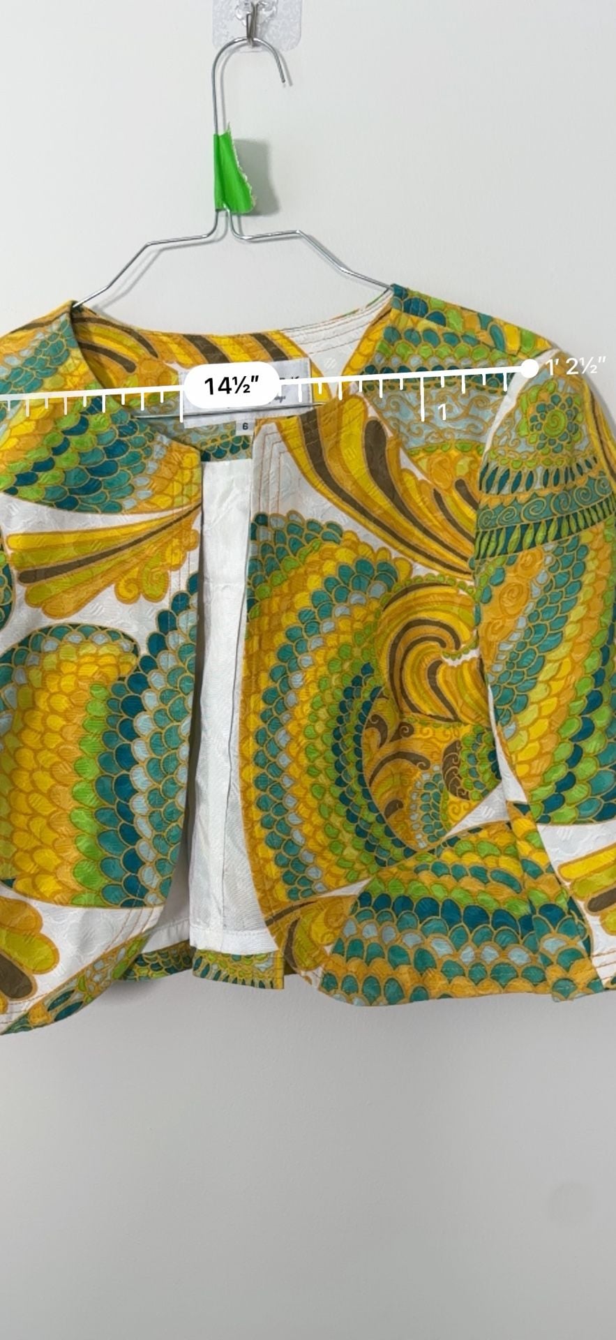 Trina Turk Los Angeles Palm Springs Yellow Green Floral Print Crop Jacket Size 6 8