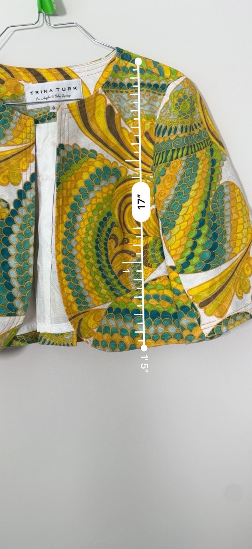 Trina Turk Los Angeles Palm Springs Yellow Green Floral Print Crop Jacket Size 6 9