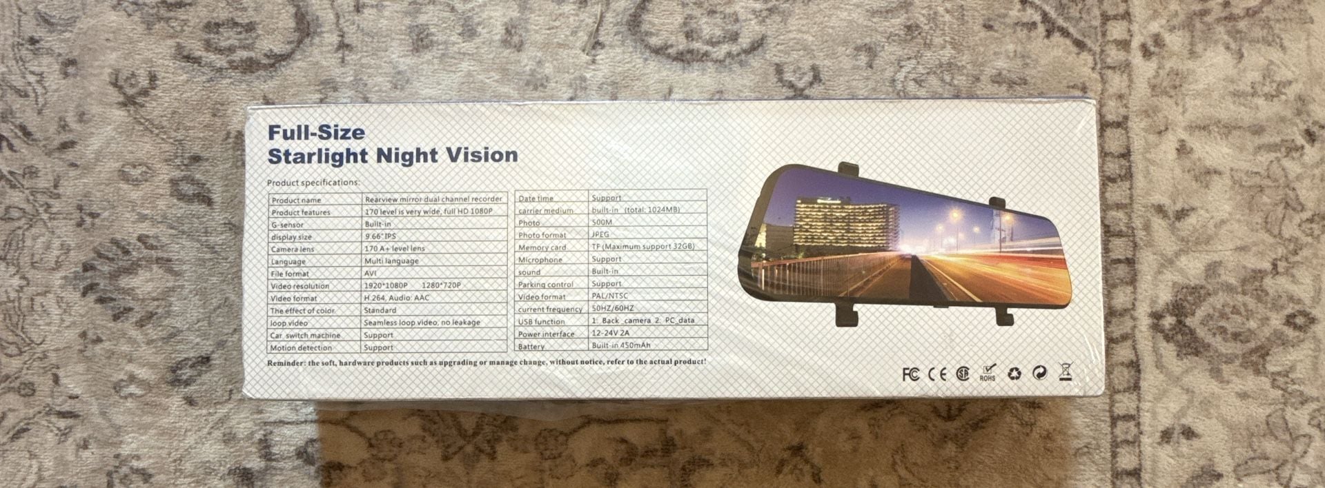 Full-Size Starlight Night Vision Rearview Mirror Dual Channel Recorder 3